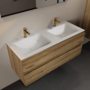 MONDIAZ AIVY 120cm badmeubel Chai, wastafel Talc solid surface dubbel 2 kraangaten