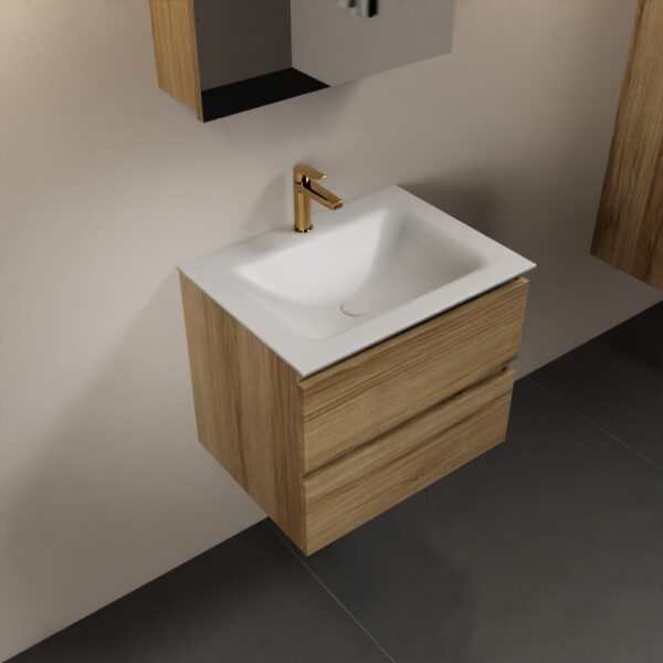 MONDIAZ AIVY 60cm badmeubel Chai, wastafel Talc solid surface midden 1 kraangat met spiegelkast