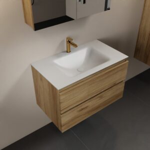 MONDIAZ AIVY 80cm badmeubel Chai, wastafel Talc solid surface midden 1 kraangat met spiegelkast