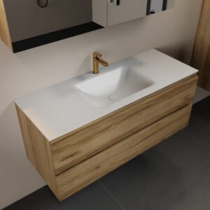MONDIAZ AIVY 120cm badmeubel Chai, wastafel Talc solid surface midden 1 kraangat met spiegelkast