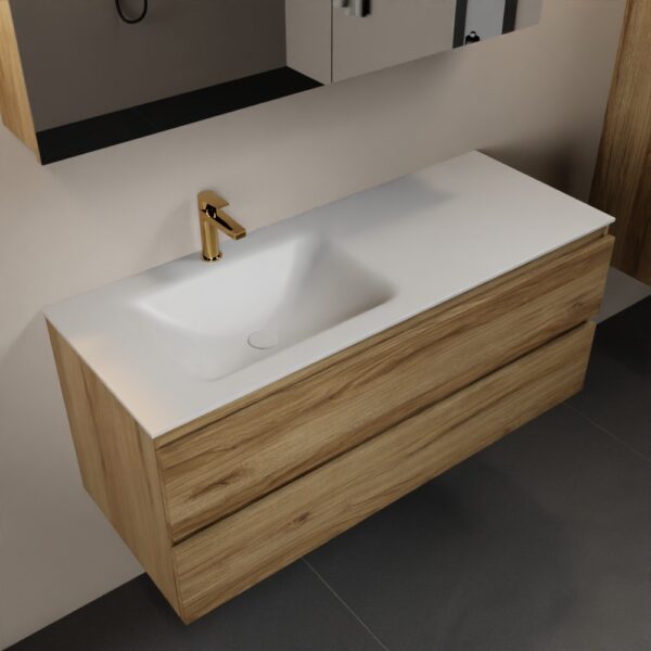 MONDIAZ AIVY 120cm badmeubel Chai, wastafel Talc solid surface links 1 kraangat met spiegelkast