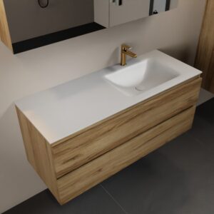 MONDIAZ AIVY 120cm badmeubel Chai, wastafel Talc solid surface rechts 1 kraangat met spiegelkast