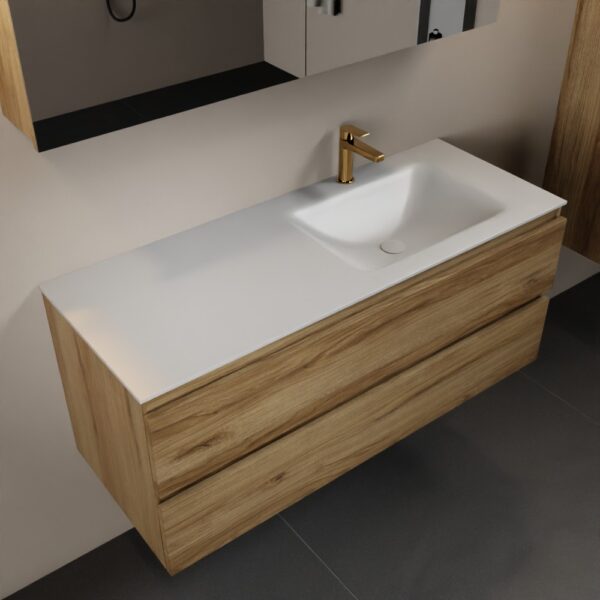 MONDIAZ AIVY 120cm badmeubel Chai, wastafel Talc solid surface rechts 1 kraangat met spiegelkast