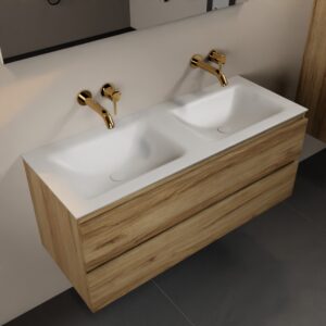 MONDIAZ AIVY 120cm badmeubel Chai, wastafel Talc solid surface dubbel zonder kraangat