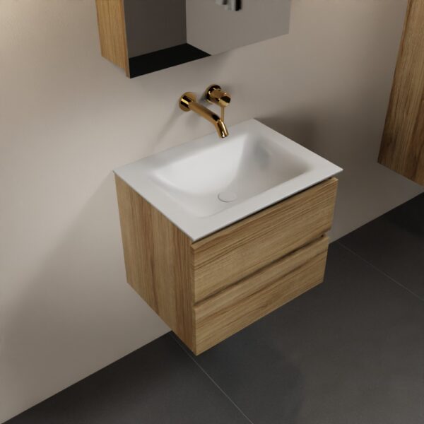 MONDIAZ AIVY 60cm badmeubel Chai, wastafel Talc solid surface midden zonder kraangat met spiegelkast