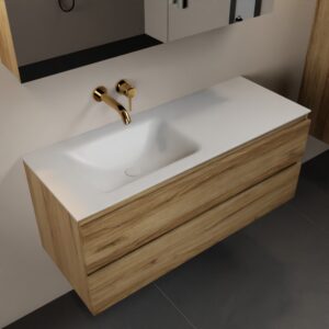 MONDIAZ AIVY 120cm badmeubel Chai, wastafel Talc solid surface links zonder kraangat met spiegelkast