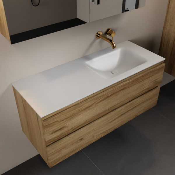 MONDIAZ AIVY 120cm badmeubel Chai, wastafel Talc solid surface rechts zonder kraangat met spiegelkast