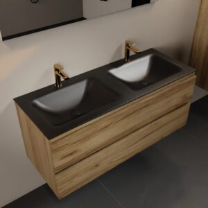 MONDIAZ AIVY 120cm badmeubel Chai, wastafel Urban solid surface dubbel 2 kraangaten