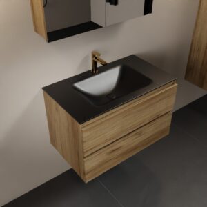 MONDIAZ AIVY 80cm badmeubel Chai, wastafel Urban solid surface midden 1 kraangat met spiegelkast