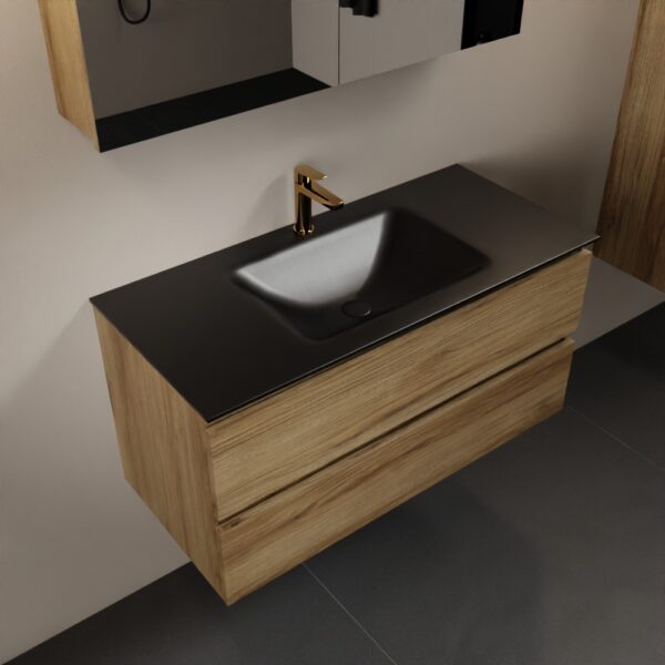 MONDIAZ AIVY 100cm badmeubel Chai, wastafel Urban solid surface midden 1 kraangat met spiegelkast