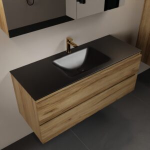 MONDIAZ AIVY 120cm badmeubel Chai, wastafel Urban solid surface midden 1 kraangat met spiegelkast