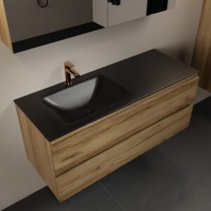 MONDIAZ AIVY 120cm badmeubel Chai, wastafel Urban solid surface links 1 kraangat met spiegelkast