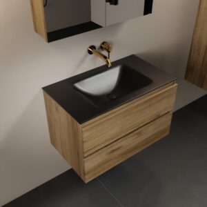 MONDIAZ AIVY 80cm badmeubel Chai, wastafel Urban solid surface midden zonder kraangat met spiegelkast