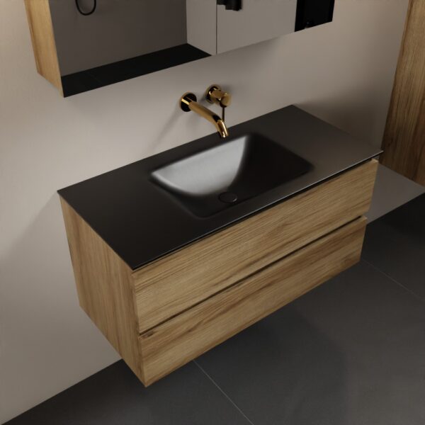 MONDIAZ AIVY 100cm badmeubel Chai, wastafel Urban solid surface midden zonder kraangat met spiegelkast