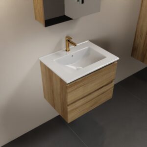 MONDIAZ AIVY 60cm badmeubel Chai, wastafel glanzend wit keramiek midden 1 kraangat met spiegelkast