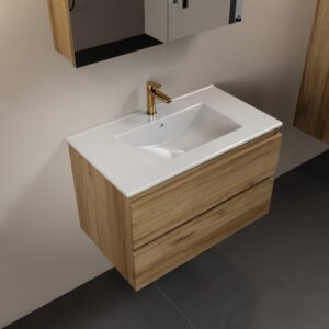 MONDIAZ AIVY 80cm badmeubel Chai, wastafel glanzend wit keramiek midden 1 kraangat met spiegelkast