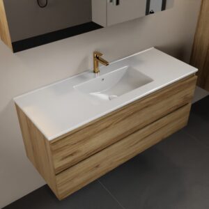 MONDIAZ AIVY 120cm badmeubel Chai, wastafel glanzend wit keramiek midden 1 kraangat met spiegelkast