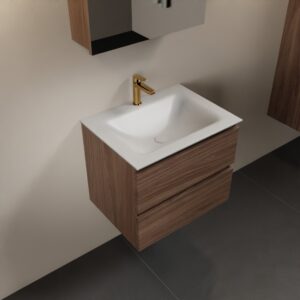 MONDIAZ AIVY 60cm badmeubel Mocha, wastafel Talc solid surface midden 1 kraangat met spiegelkast