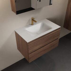 MONDIAZ AIVY 80cm badmeubel Mocha, wastafel Talc solid surface midden 1 kraangat met spiegelkast