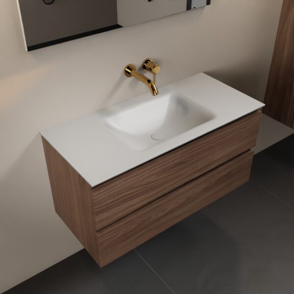 MONDIAZ AIVY 100cm badmeubel Mocha, wastafel Talc solid surface midden zonder kraangat
