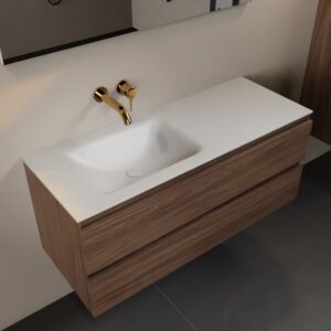 MONDIAZ AIVY 120cm badmeubel Mocha, wastafel Talc solid surface links zonder kraangat