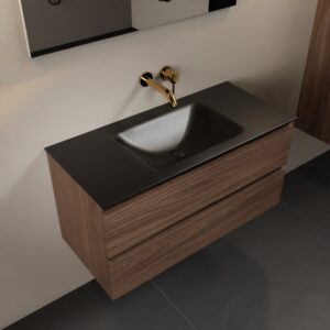 MONDIAZ AIVY 100cm badmeubel Mocha, wastafel Urban solid surface midden zonder kraangat