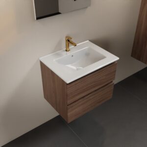 MONDIAZ AIVY 60cm badmeubel Mocha, wastafel glanzend wit keramiek midden 1 kraangat