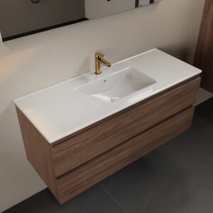 MONDIAZ AIVY 120cm badmeubel Mocha, wastafel glanzend wit keramiek midden 1 kraangat