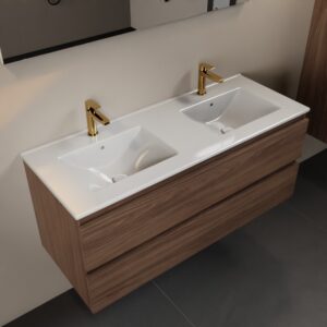 MONDIAZ AIVY 120cm badmeubel Mocha, wastafel glanzend wit keramiek dubbel 2 kraangaten