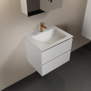 MONDIAZ AIVY 60cm badmeubel Talc, wastafel Talc solid surface midden 1 kraangat met spiegelkast