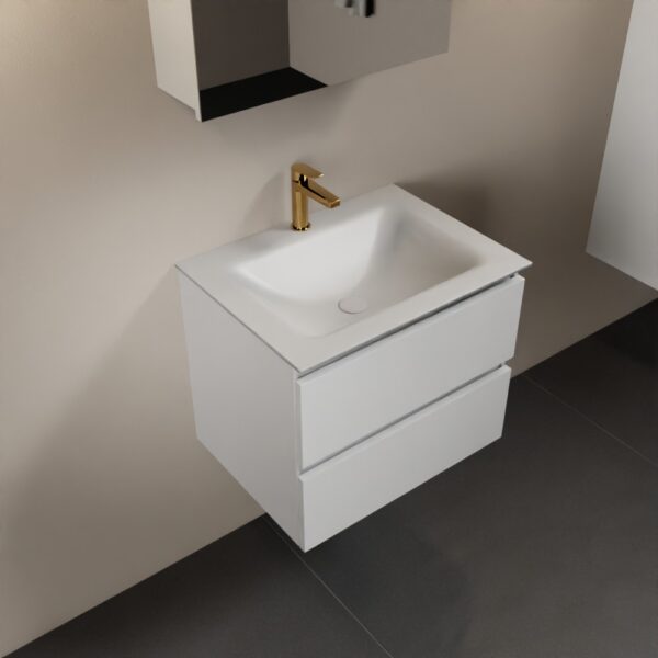 MONDIAZ AIVY 60cm badmeubel Talc, wastafel Talc solid surface midden 1 kraangat met spiegelkast