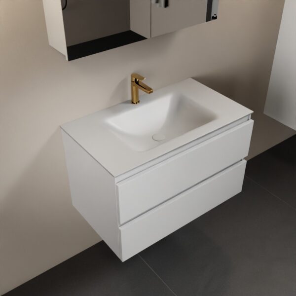 MONDIAZ AIVY 80cm badmeubel Talc, wastafel Talc solid surface midden 1 kraangat met spiegelkast