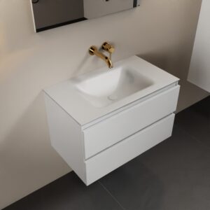 MONDIAZ AIVY 80cm badmeubel Talc, wastafel Talc solid surface midden zonder kraangat