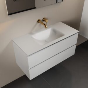 MONDIAZ AIVY 100cm badmeubel Talc, wastafel Talc solid surface midden zonder kraangat