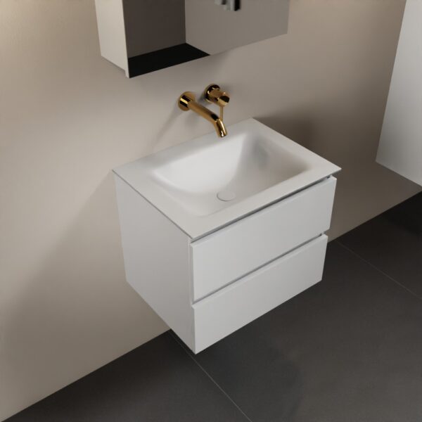 MONDIAZ AIVY 60cm badmeubel Talc, wastafel Talc solid surface midden zonder kraangat met spiegelkast