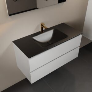 MONDIAZ AIVY 100cm badmeubel Talc, wastafel Urban solid surface midden 1 kraangat