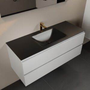 MONDIAZ AIVY 120cm badmeubel Talc, wastafel Urban solid surface midden 1 kraangat