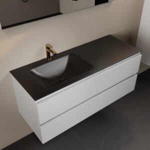 MONDIAZ AIVY 120cm badmeubel Talc, wastafel Urban solid surface links 1 kraangat