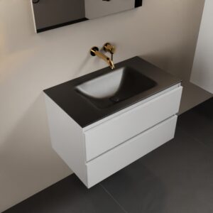 MONDIAZ AIVY 80cm badmeubel Talc, wastafel Urban solid surface midden zonder kraangat