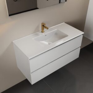 MONDIAZ AIVY 100cm badmeubel Talc, wastafel glanzend wit keramiek midden 1 kraangat