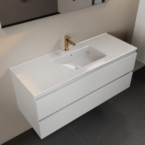 MONDIAZ AIVY 120cm badmeubel Talc, wastafel glanzend wit keramiek midden 1 kraangat
