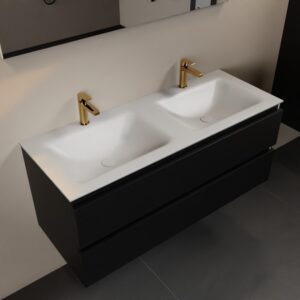 MONDIAZ AIVY 120cm badmeubel Urban, wastafel Talc solid surface dubbel 2 kraangaten