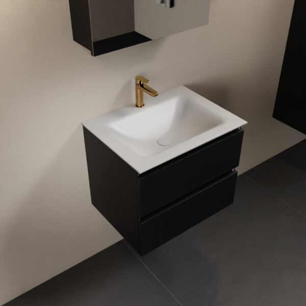 MONDIAZ AIVY 60cm badmeubel Urban, wastafel Talc solid surface midden 1 kraangat met spiegelkast