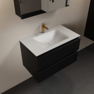 MONDIAZ AIVY 80cm badmeubel Urban, wastafel Talc solid surface midden 1 kraangat met spiegelkast
