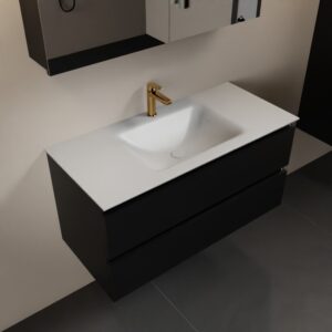 MONDIAZ AIVY 100cm badmeubel Urban, wastafel Talc solid surface midden 1 kraangat met spiegelkast