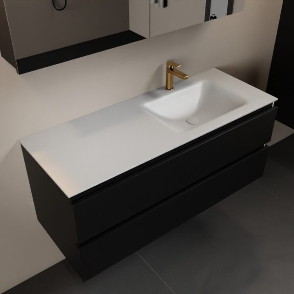 MONDIAZ AIVY 120cm badmeubel Urban, wastafel Talc solid surface rechts 1 kraangat met spiegelkast