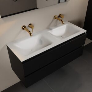MONDIAZ AIVY 120cm badmeubel Urban, wastafel Talc solid surface dubbel zonder kraangat
