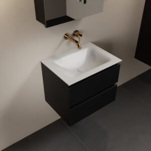 MONDIAZ AIVY 60cm badmeubel Urban, wastafel Talc solid surface midden zonder kraangat met spiegelkast