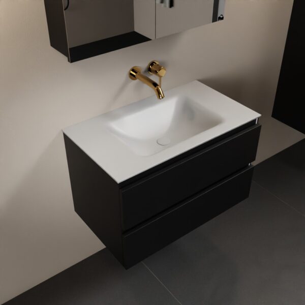 MONDIAZ AIVY 80cm badmeubel Urban, wastafel Talc solid surface midden zonder kraangat met spiegelkast