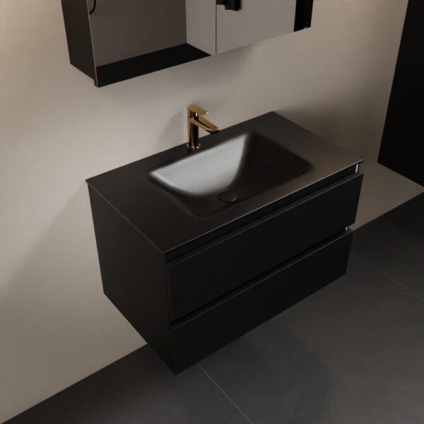 MONDIAZ AIVY 80cm badmeubel Urban, wastafel Urban solid surface midden 1 kraangat met spiegelkast